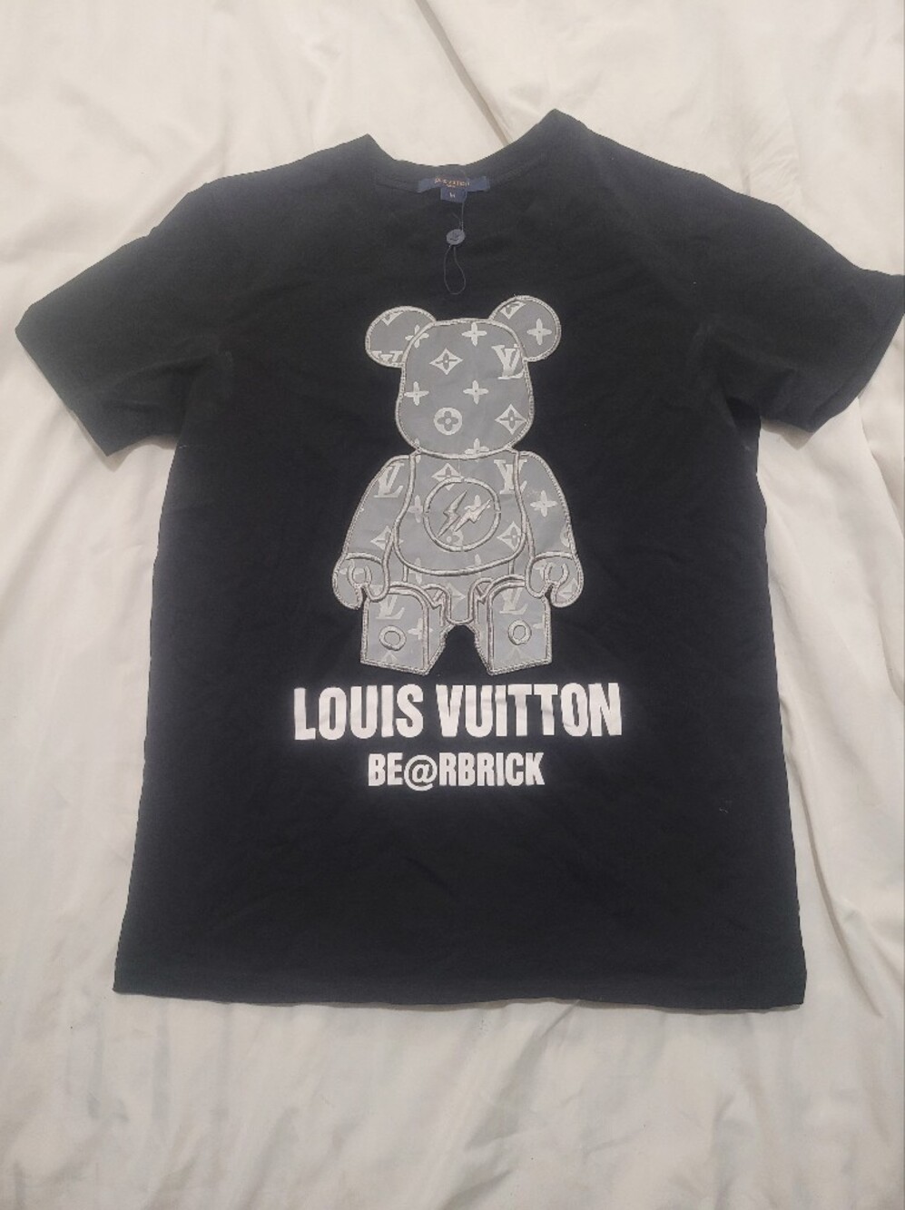 Louis Vuitton Black Tee with Silver Bearbrick Motif